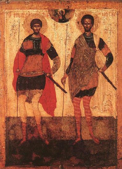 unknow artist Icon of St Theodore Stratilates and St Theodore Tyron France oil painting art